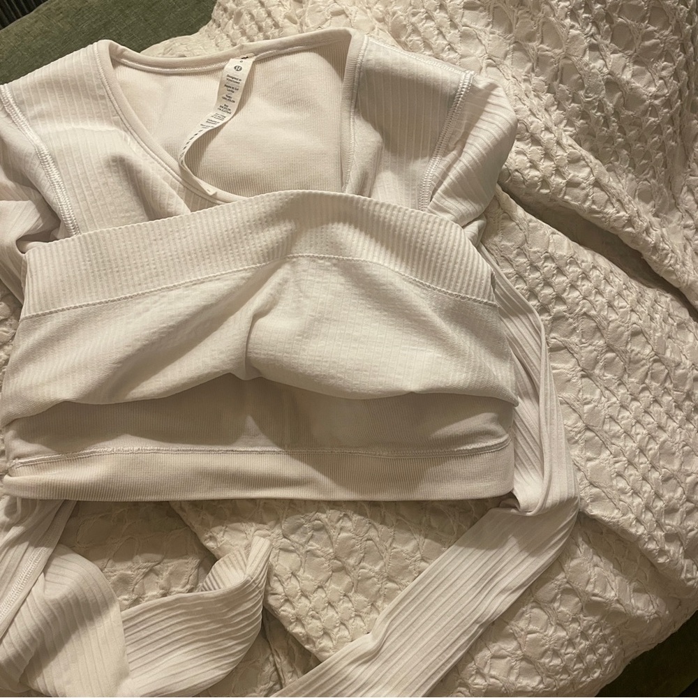 lululemon White Ribbed Long Sleeve Top - Picture 4 of 4